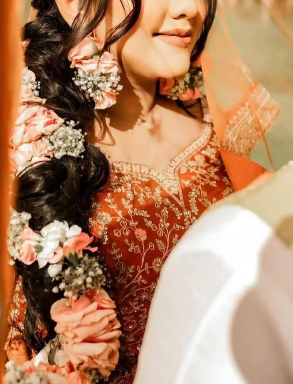 Elegant fresh flower jewelry collection featuring teekas, earrings, and bracelets for Indian Pakistani weddings
